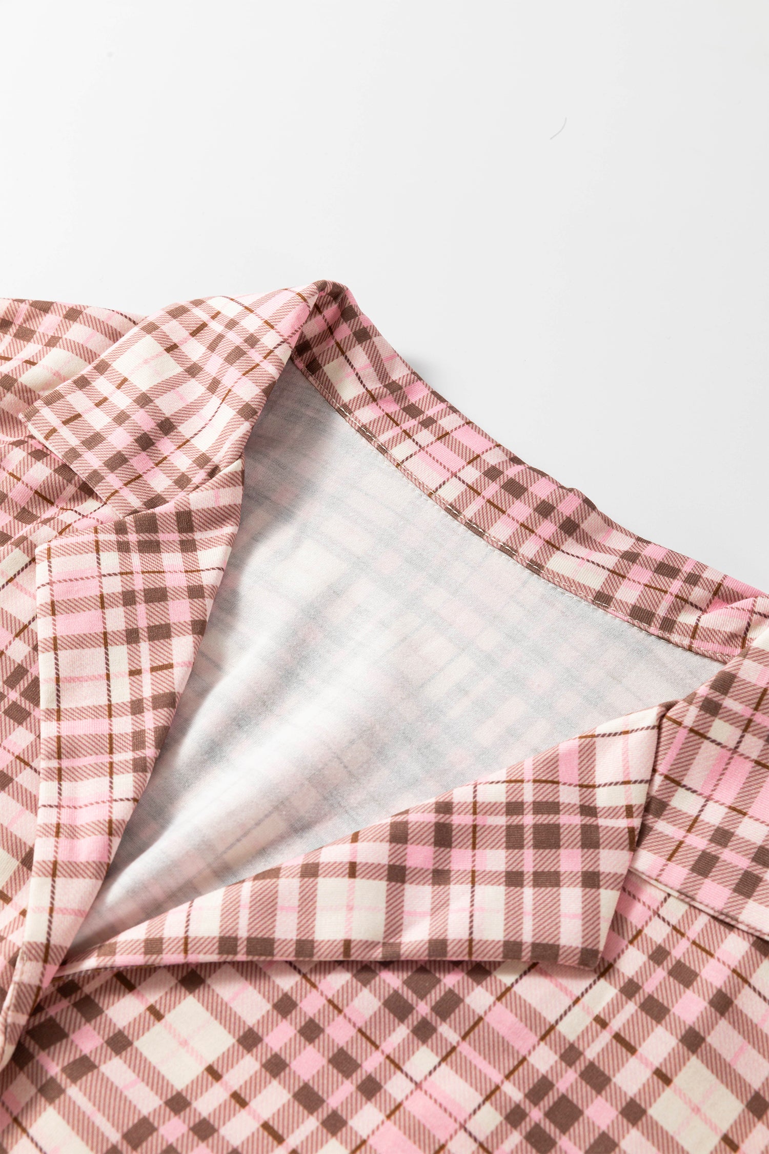 Pink Plaid Patch Pockets Long Sleeve Lounge Set-Loungewear & Sleepwear/Loungewear-[Adult]-[Female]-2022 Online Blue Zone Planet