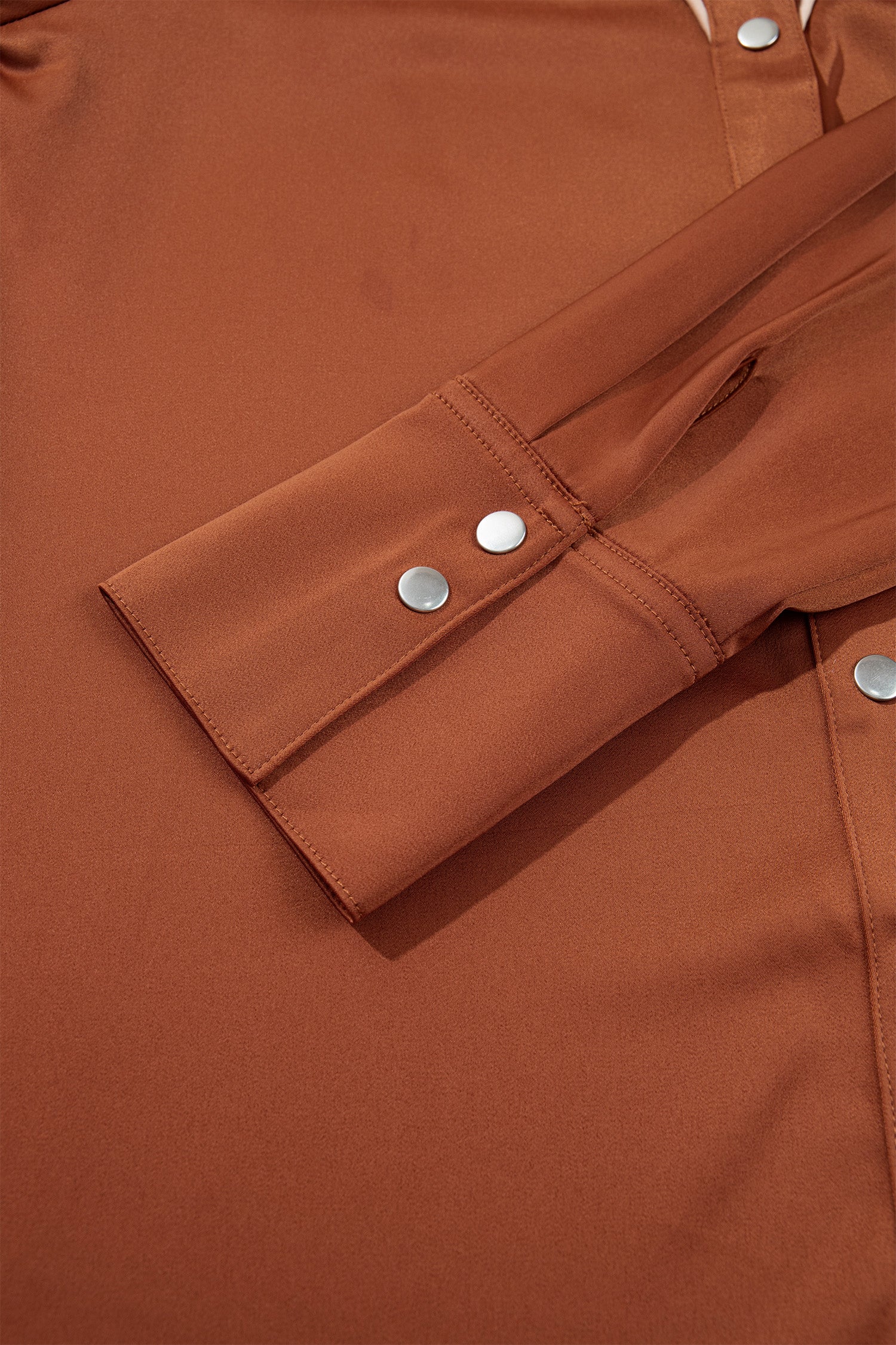 Cinnamon Silky Long Sleeve Button Front Western Fashion Shirt-Tops/Blouses & Shirts-[Adult]-[Female]-2022 Online Blue Zone Planet