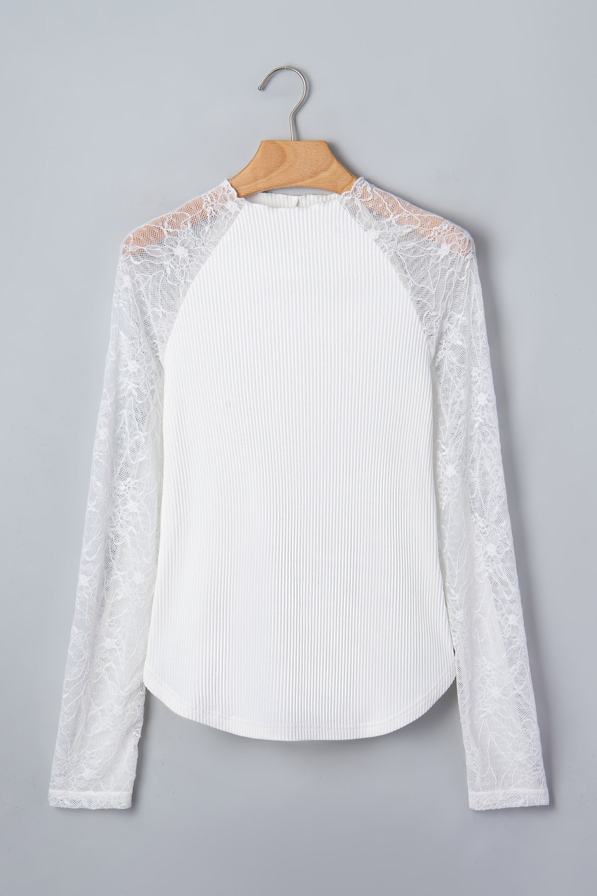 Beige Sheer Lace Long Sleeve Ribbed Slim Top-Tops/Long Sleeve Tops-[Adult]-[Female]-2022 Online Blue Zone Planet
