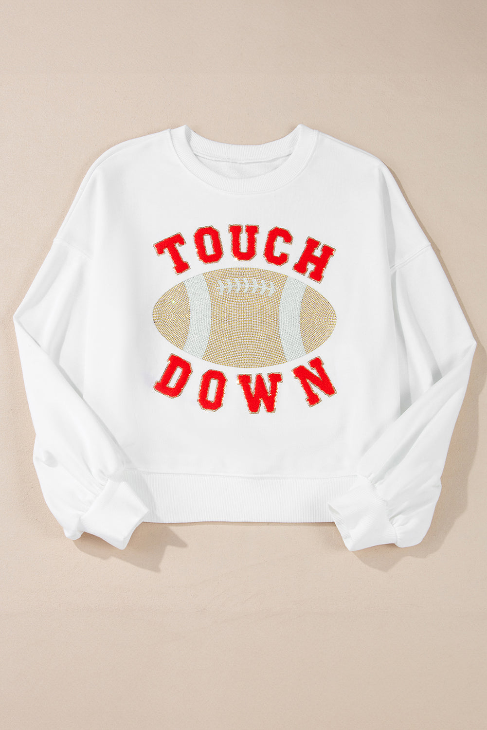 Fiery Red TOUCH DOWN Football Graphic Pullover Sweatshirt-Tops/Sweatshirts & Hoodies-[Adult]-[Female]-2022 Online Blue Zone Planet