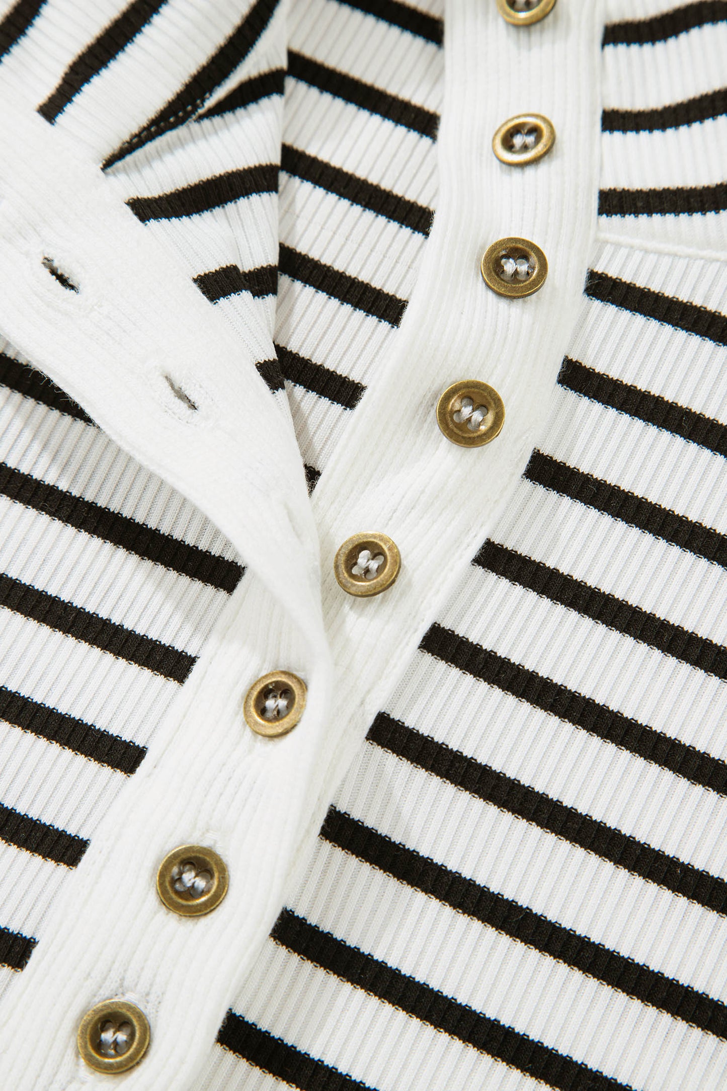 Black Stripe Ribbed Knit Half Button Long Sleeve Slim Top-Tops/Long Sleeve Tops-[Adult]-[Female]-2022 Online Blue Zone Planet