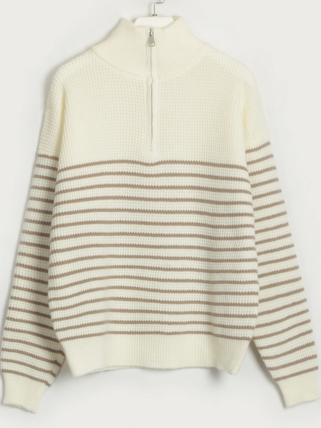 Striped Half Zip Long Sleeve Sweater-TOPS / DRESSES-[Adult]-[Female]-2022 Online Blue Zone Planet