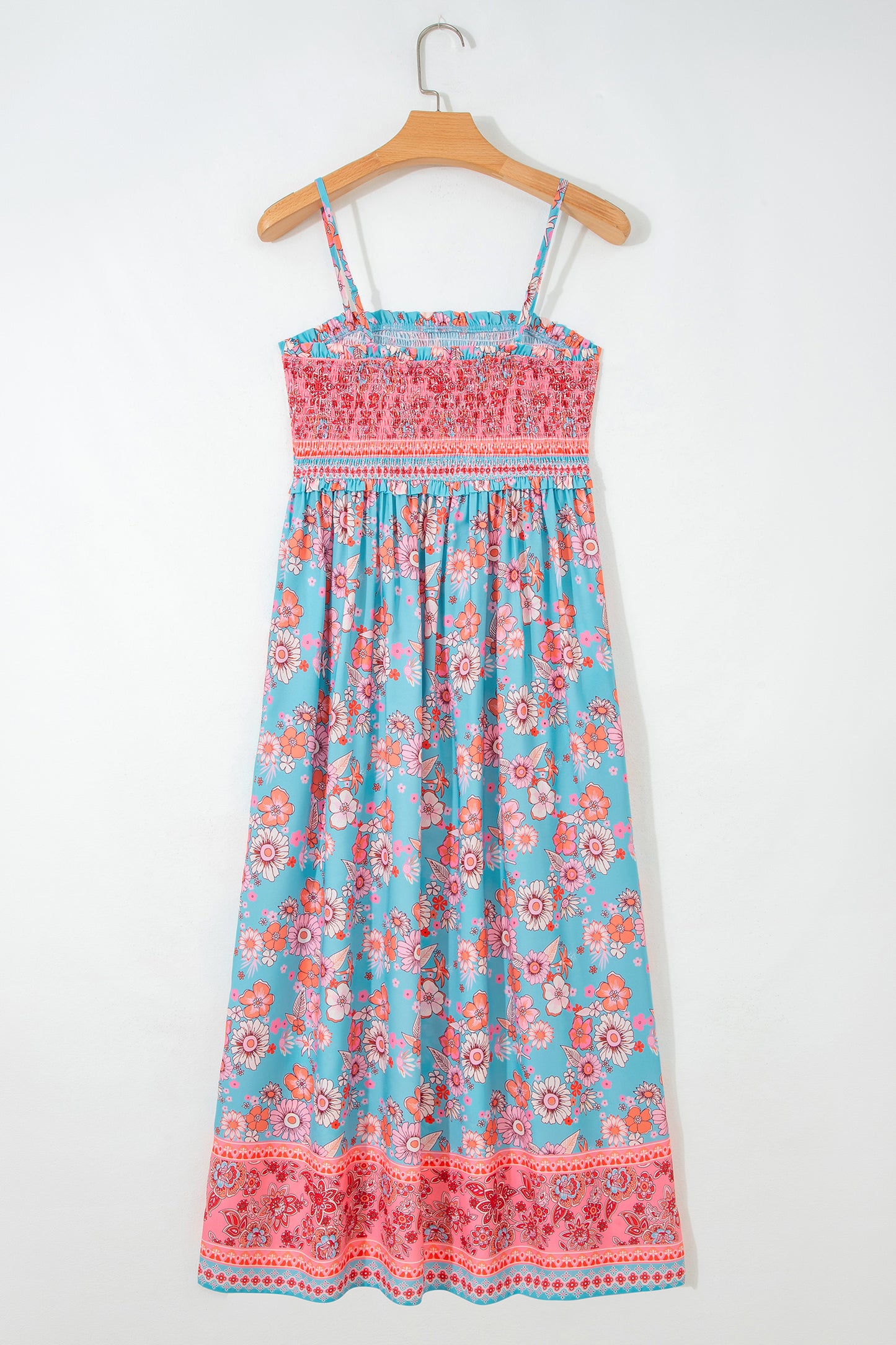 Sky Blue Bohemian Ethnic Print Spaghetti Straps Vacation Maxi Dress-Dresses/Floral Dresses-[Adult]-[Female]-2022 Online Blue Zone Planet