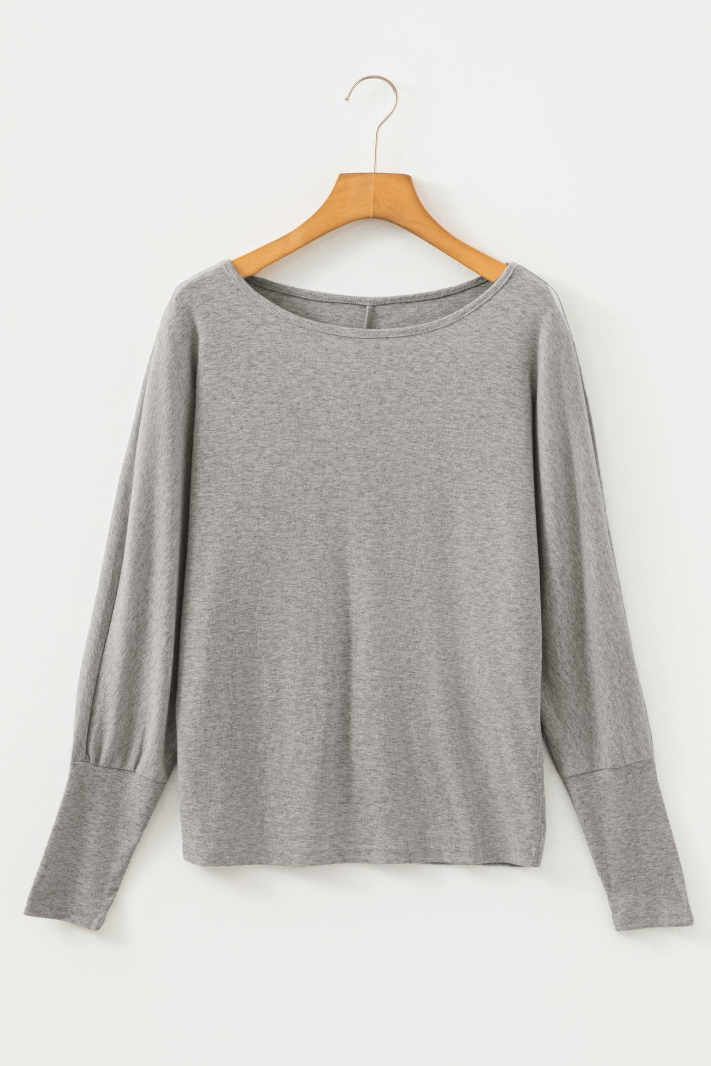 Light Grey Solid Color Extended Cuffs Long Sleeve Top-Tops/Long Sleeve Tops-[Adult]-[Female]-2022 Online Blue Zone Planet