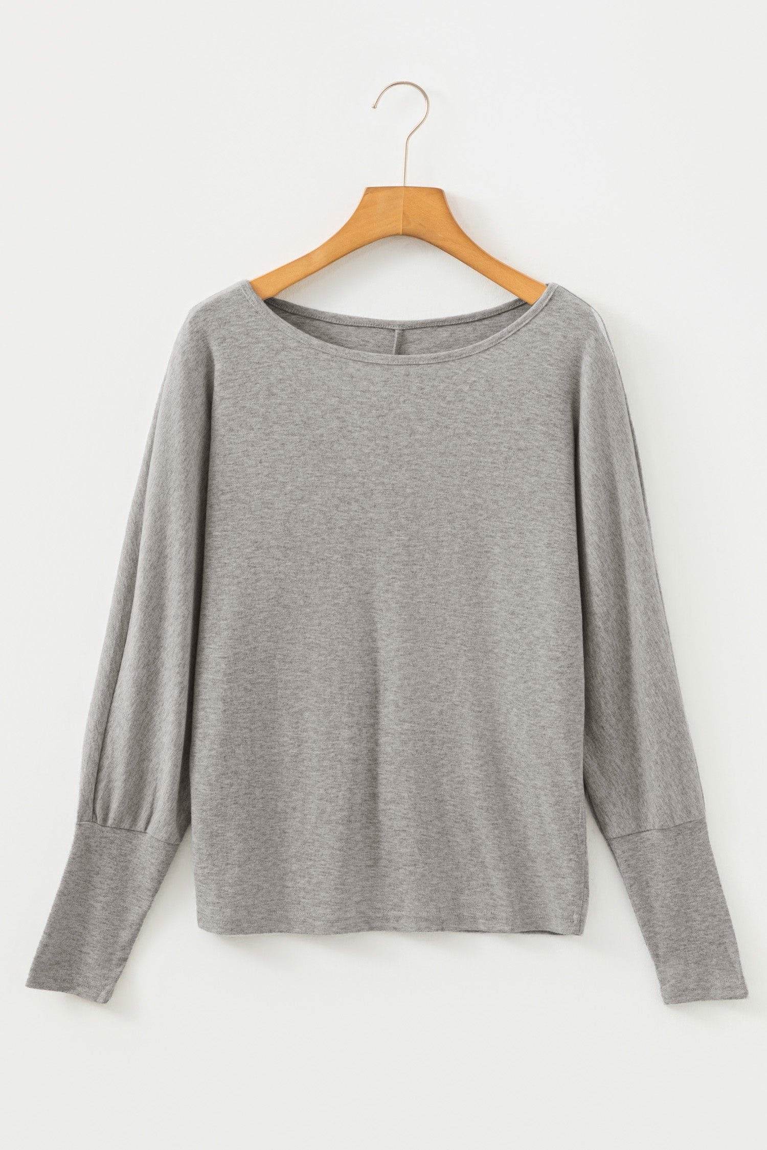 Light Grey Solid Color Extended Cuffs Long Sleeve Top-Tops/Long Sleeve Tops-[Adult]-[Female]-2022 Online Blue Zone Planet
