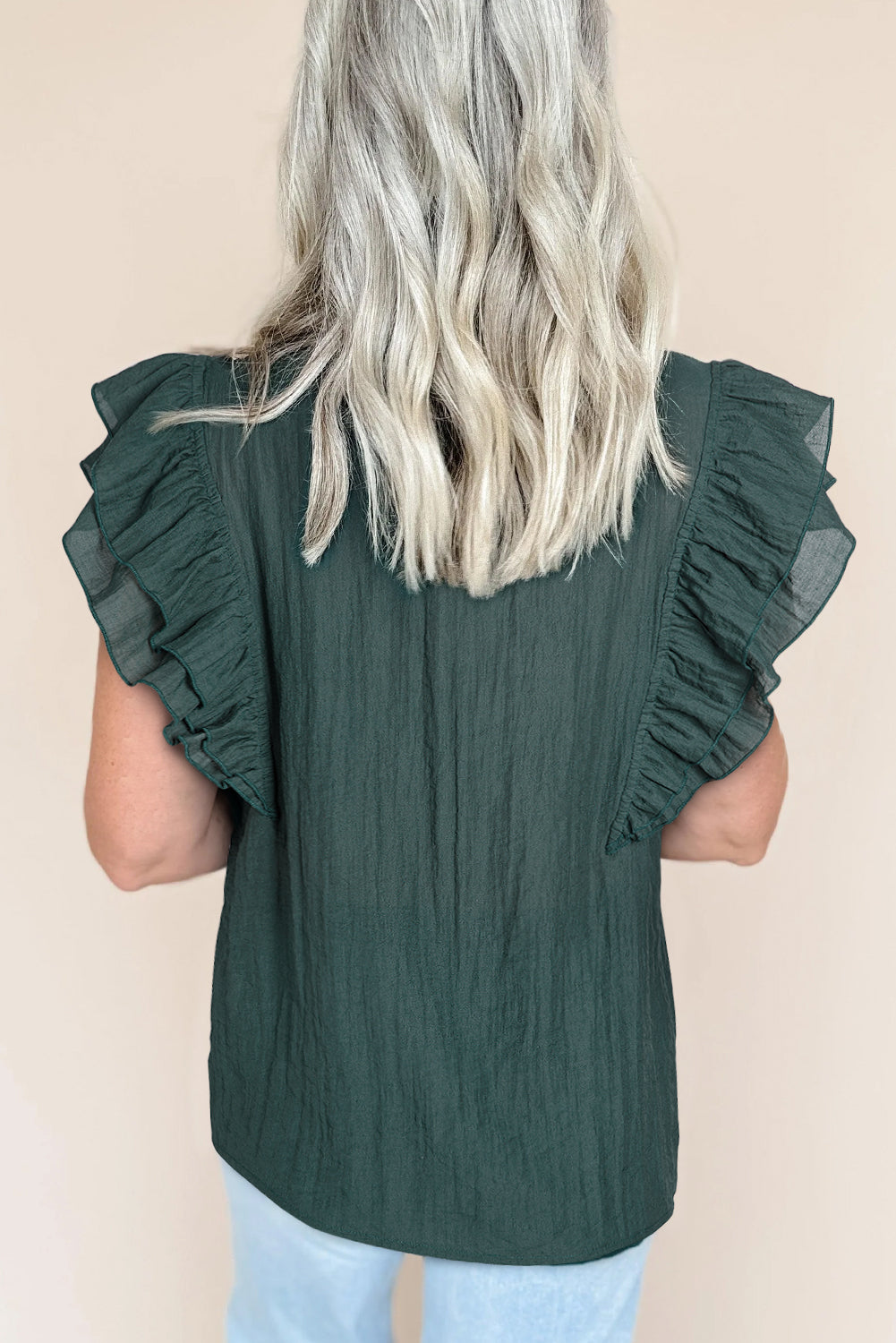 Skobeloff Frilled V Neck Ruffled Cap Sleeve Blouse-Tops/Blouses & Shirts-[Adult]-[Female]-2022 Online Blue Zone Planet