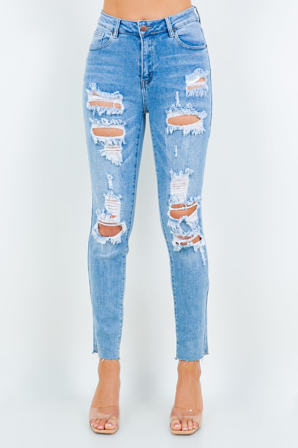 Blue Zone Planet | American Bazi High Waist Destroyed Jeans-TOPS / DRESSES-[Adult]-[Female]-2022 Online Blue Zone Planet