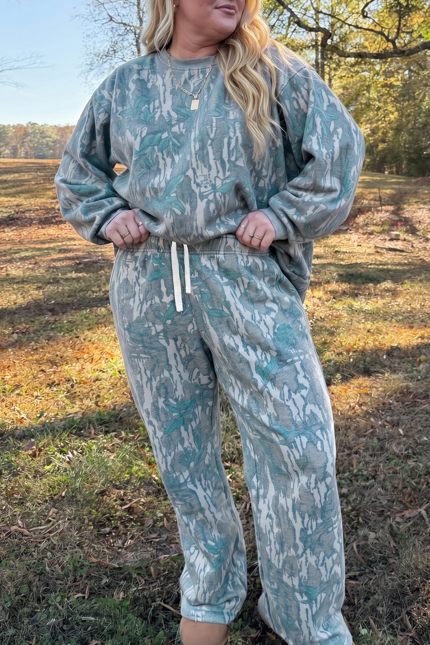 Multicolour Abstract Botanical Print Plus Size Pullover Drawstring Pants Set-Plus Size/Plus Size Loungewear-[Adult]-[Female]-2022 Online Blue Zone Planet