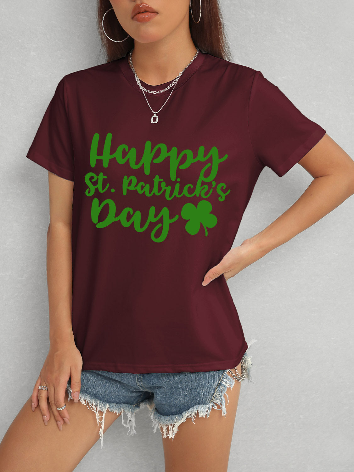 HAPPY ST. PATRICK'S DAY Short Sleeve T-Shirt-TOPS / DRESSES-[Adult]-[Female]-Burgundy-S-2022 Online Blue Zone Planet