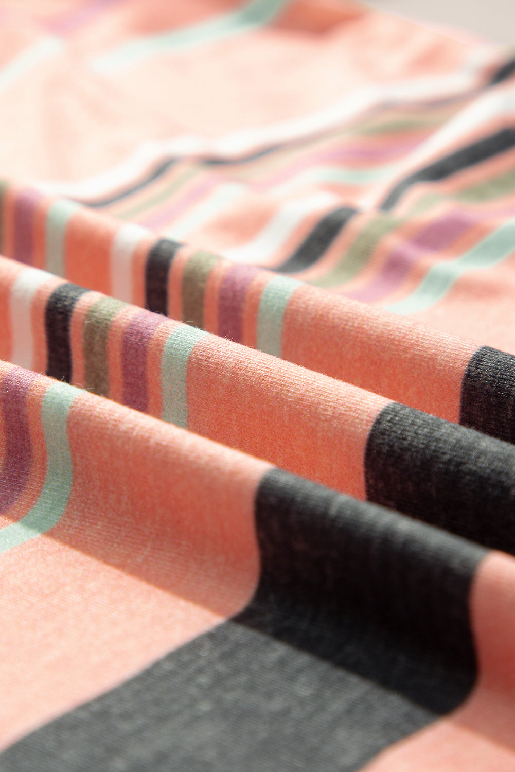 Pink Multicolor Stripes Crew Neck T Shirt-Tops/Tops & Tees-[Adult]-[Female]-2022 Online Blue Zone Planet