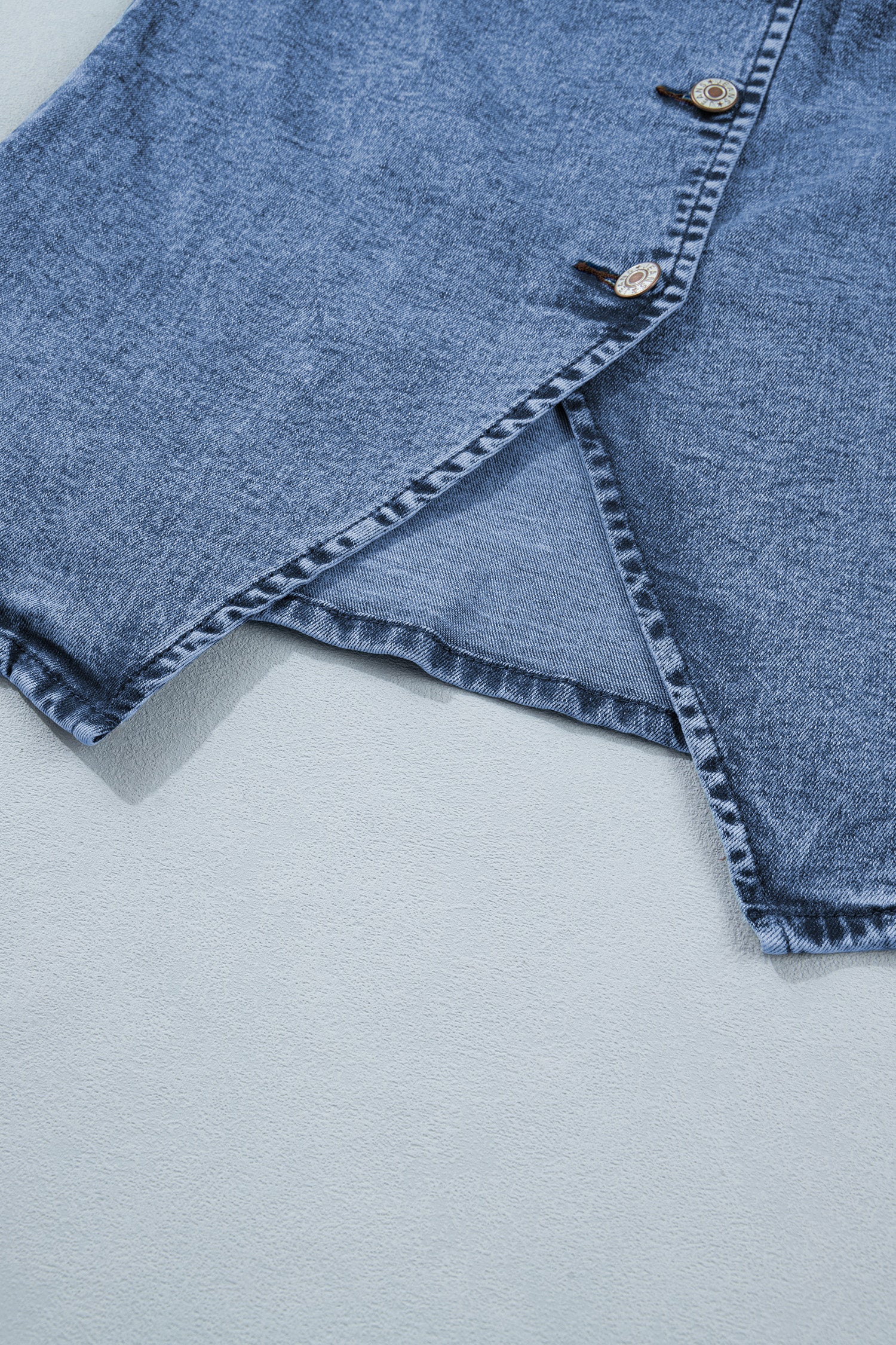 Ashleigh Blue Buttoned Front Slit Denim Vest-Outerwear/Vests-[Adult]-[Female]-2022 Online Blue Zone Planet