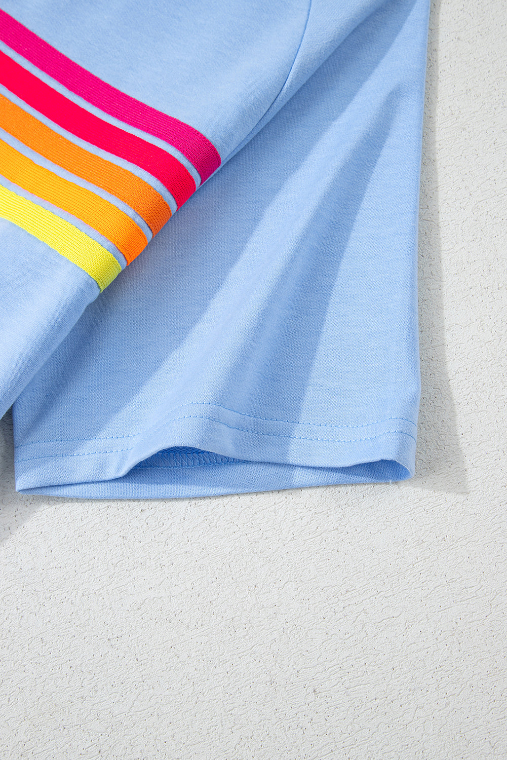 Beau Blue Striped Patch Front Casual Tee-Tops/Tops & Tees-[Adult]-[Female]-2022 Online Blue Zone Planet