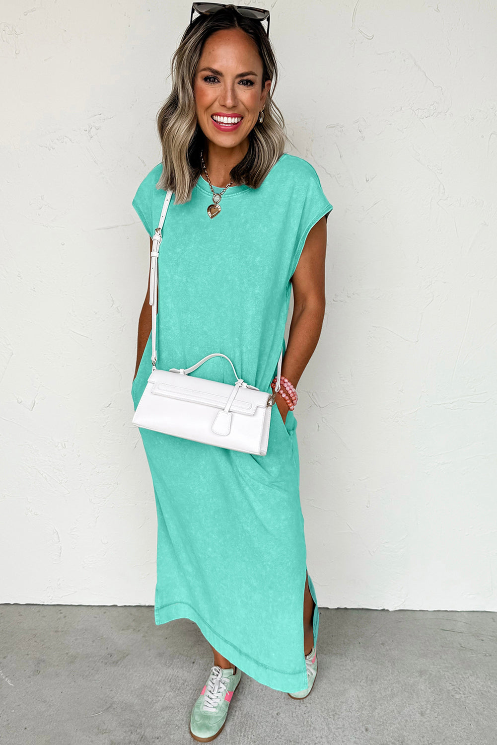 Wisteria Mineral Wash Pocketed T-shirt Dress-Midi Dresses-[Adult]-[Female]-2022 Online Blue Zone Planet