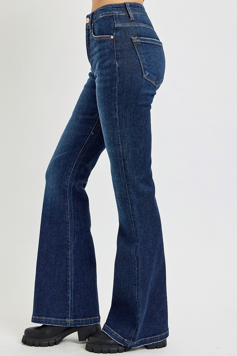 Blue Zone Planet | RISEN Full Size High Rise Flare Jeans with Pockets-BOTTOMS SIZES SMALL MEDIUM LARGE-[Adult]-[Female]-2022 Online Blue Zone Planet