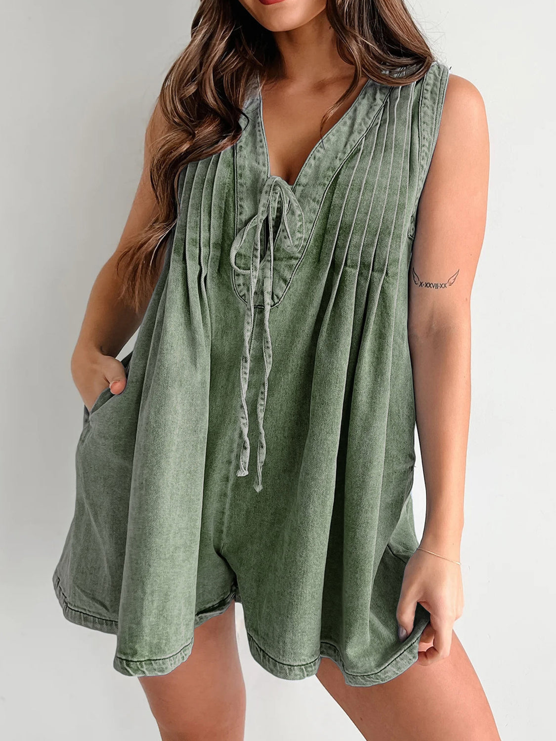 Tied Romper with Pockets-TOPS / DRESSES-[Adult]-[Female]-Moss-S-2022 Online Blue Zone Planet