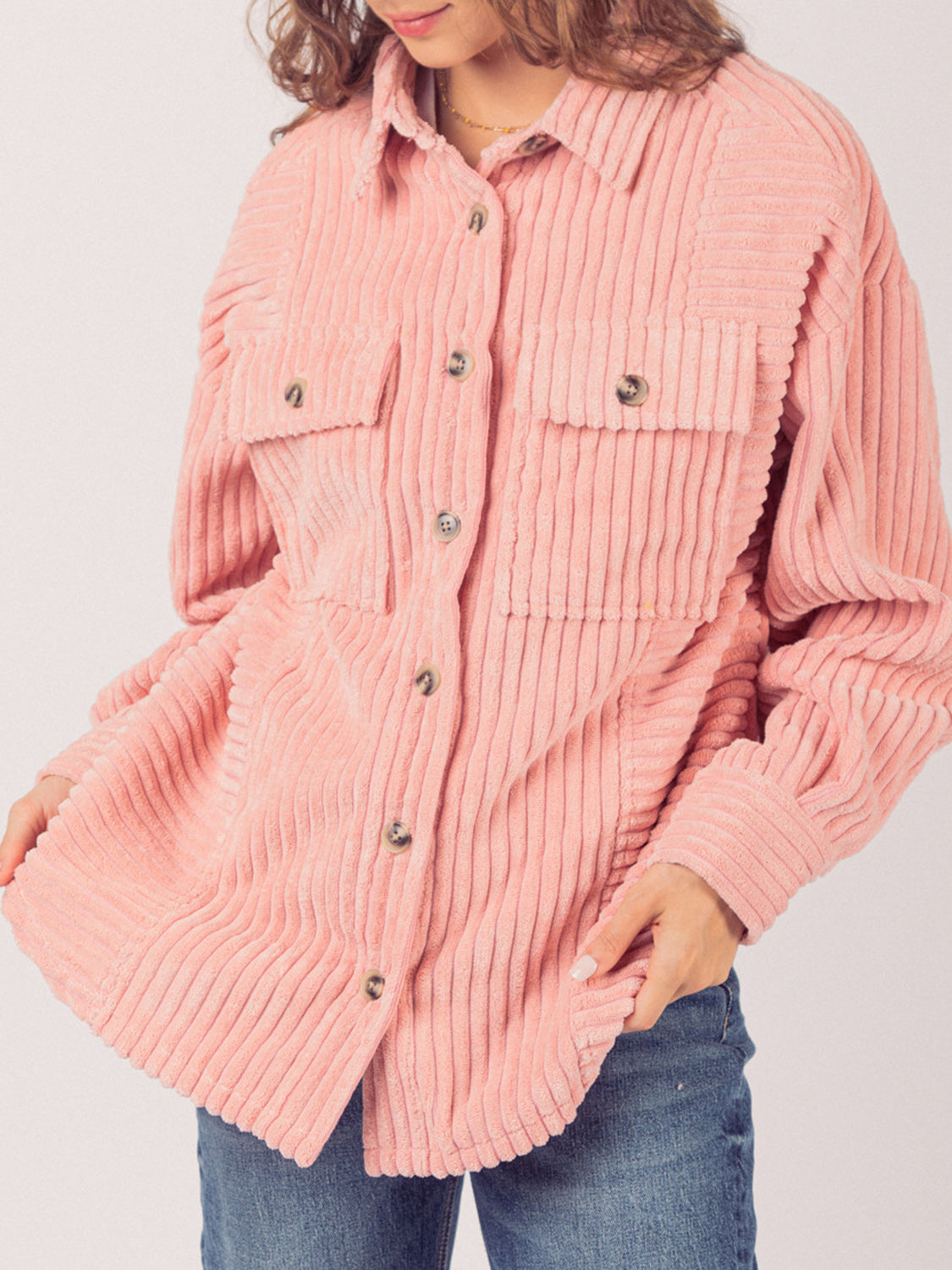 Blue Zone Planet | Button Up Long Sleeve Corduroy Jacket-TOPS / DRESSES-[Adult]-[Female]-Blush Pink-S-2022 Online Blue Zone Planet