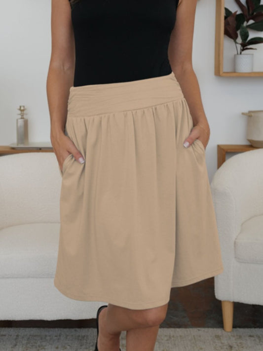 Elastic Waist Skirt with Pockets-BOTTOMS SIZES SMALL MEDIUM LARGE-[Adult]-[Female]-Tan-S-2022 Online Blue Zone Planet