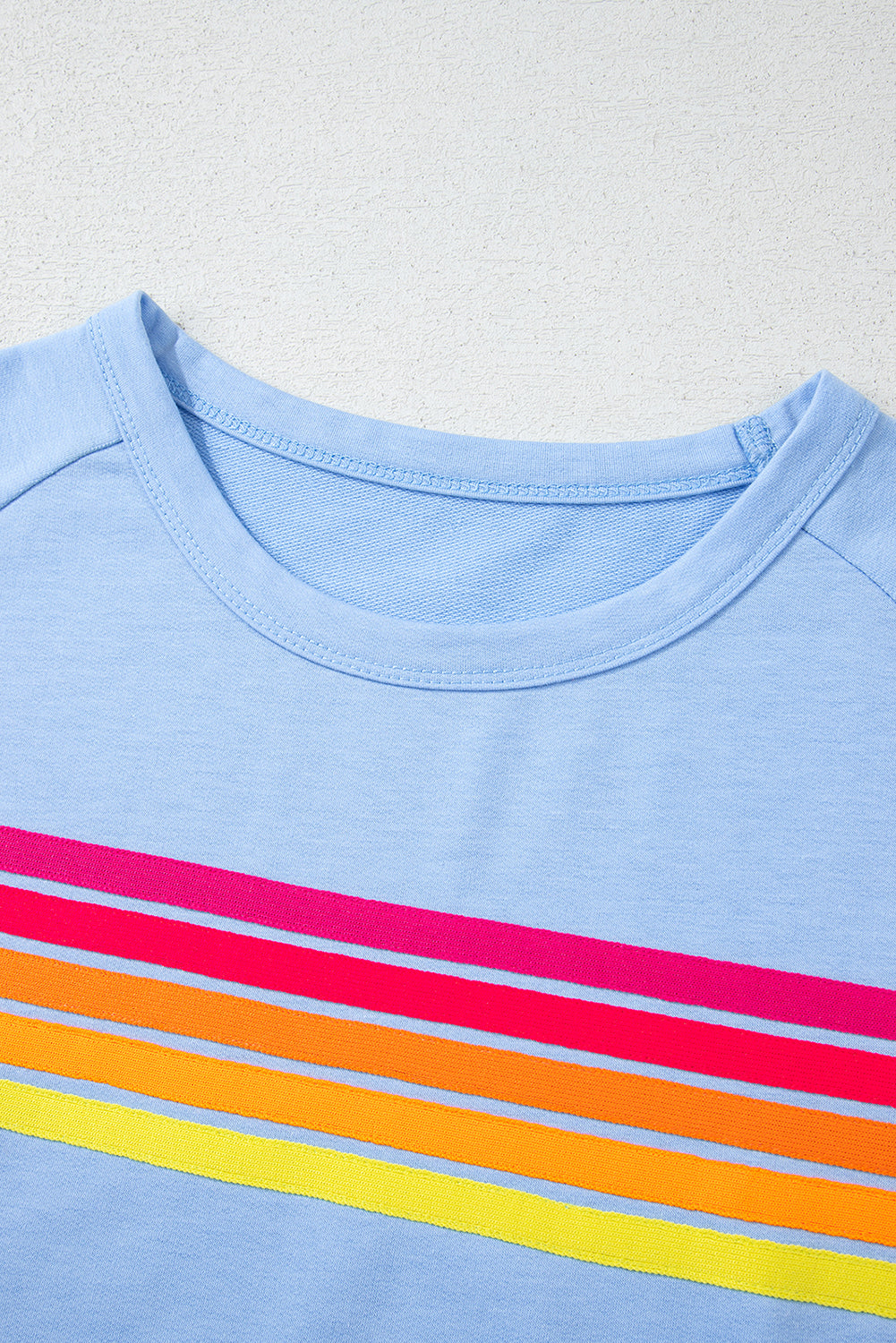 Beau Blue Striped Patch Front Casual Tee-Tops/Tops & Tees-[Adult]-[Female]-2022 Online Blue Zone Planet