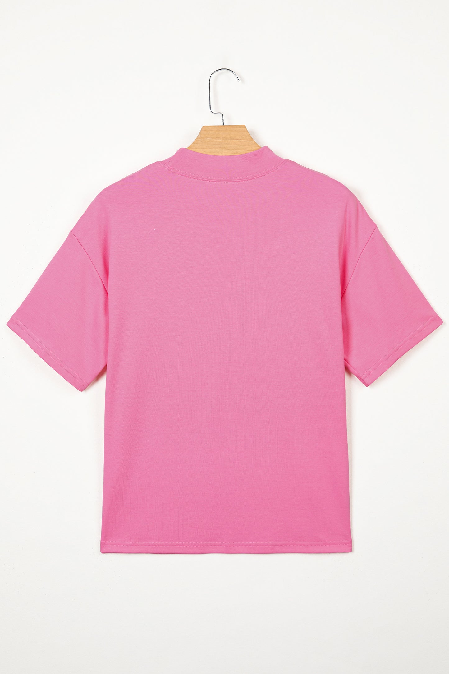 Pink Solid Color High Neck Oversize Tee-Tops/Tops & Tees-[Adult]-[Female]-2022 Online Blue Zone Planet