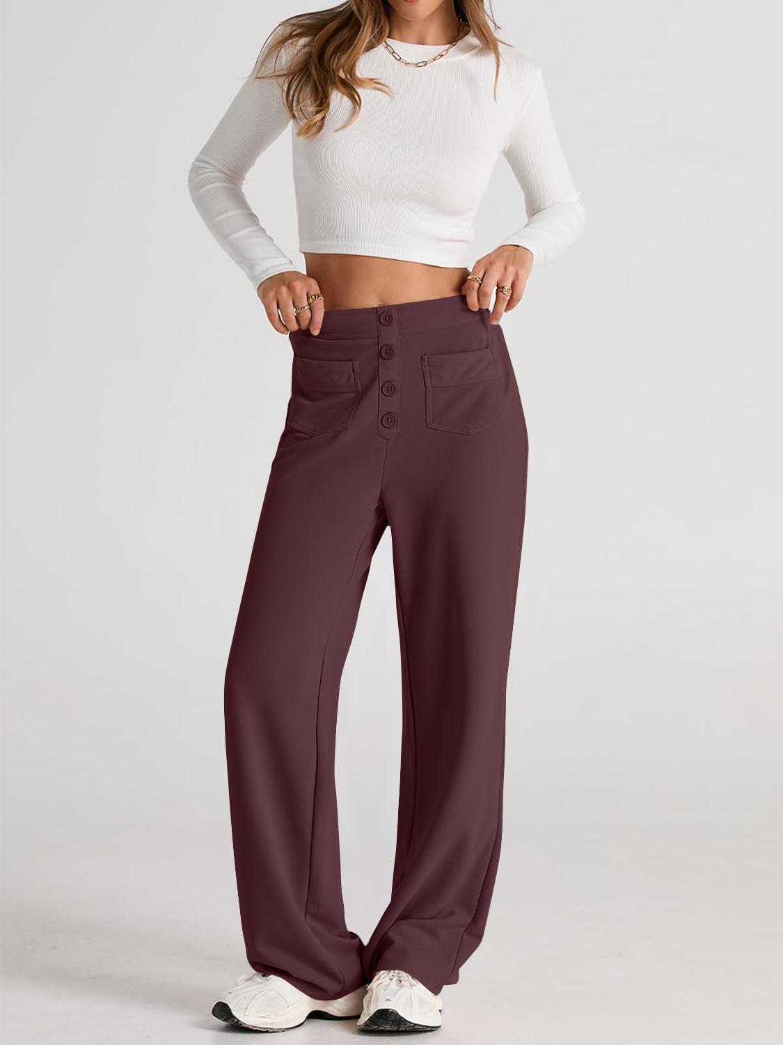 Blue Zone Planet | High Waist Wide Leg Pants-BOTTOMS SIZES SMALL MEDIUM LARGE-[Adult]-[Female]-2022 Online Blue Zone Planet