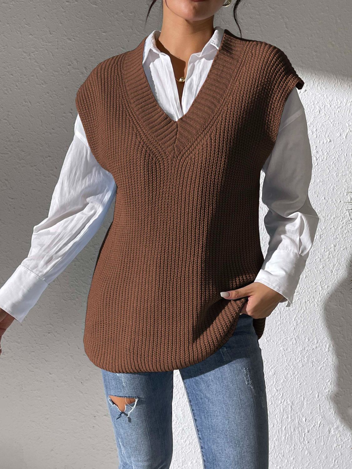 Blue Zone Planet | V-Neck Sweater Vest-TOPS / DRESSES-[Adult]-[Female]-2022 Online Blue Zone Planet