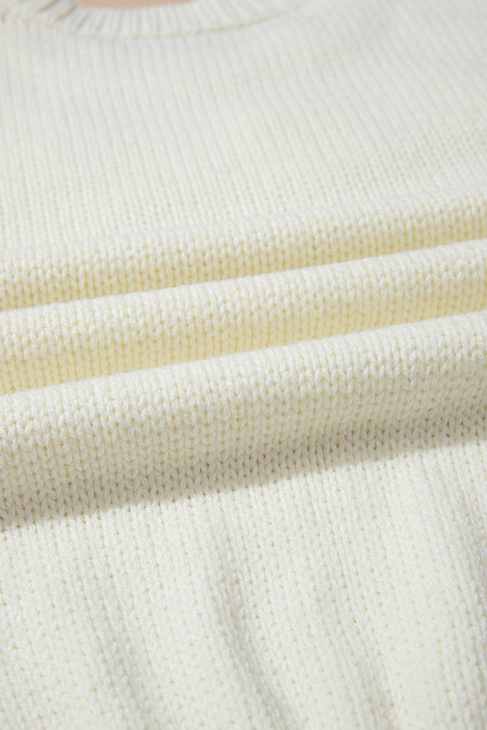 White Flower Detail Round Neck Contrast Textured Puff Sleeve Sweater-TOPS / DRESSES-[Adult]-[Female]-2022 Online Blue Zone Planet