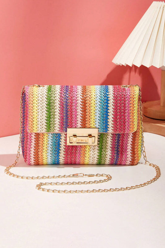 Multicolour Bohemian Woven Gold Chain Shoulder Bag-Shoes & Bags/Shoulder Bags-[Adult]-[Female]-Multicolour-ONE SIZE-2022 Online Blue Zone Planet