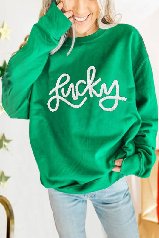 St. Patrick's Lucky Sequined Top Loose T-Shirt-Sweatshirts & Hoodies-[Adult]-[Female]-Green-L-2022 Online Blue Zone Planet