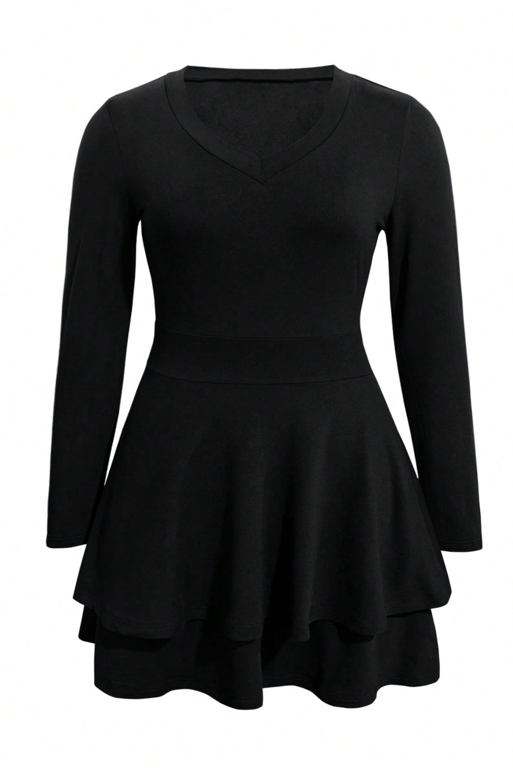 Plus Size Layered V-Neck Long Sleeve Mini Dress - Blue Zone Planet Black / 3XL by Blue Zone Planet Plus Size Layered V-Neck Long Sleeve Mini Dress - Blue Zone Planet Black / 3XL by Blue Zone Planet
