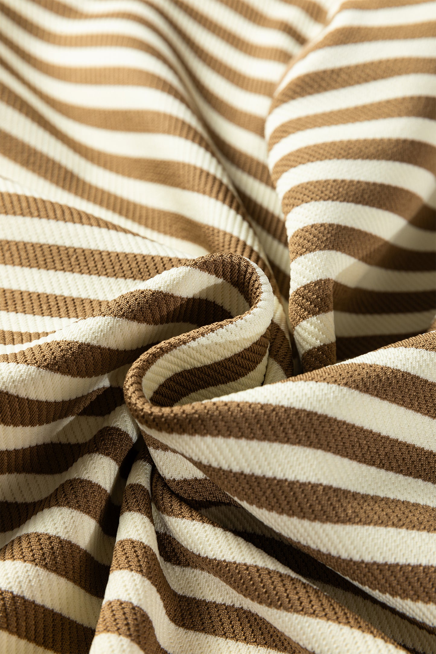 Brown Stripe Textured Drop Shoulder Pullover Top Drawstring Mini Skirt Two Piece Dress Set-TOPS / DRESSES-[Adult]-[Female]-2022 Online Blue Zone Planet