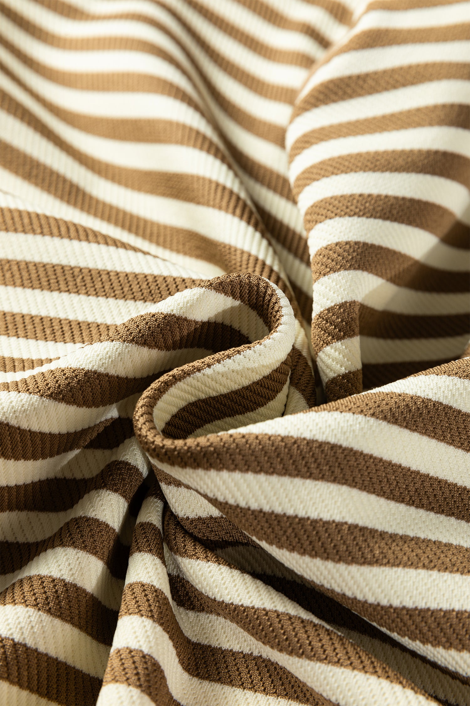 Brown Stripe Textured Drop Shoulder Pullover Top Drawstring Mini Skirt Two Piece Dress Set-TOPS / DRESSES-[Adult]-[Female]-2022 Online Blue Zone Planet