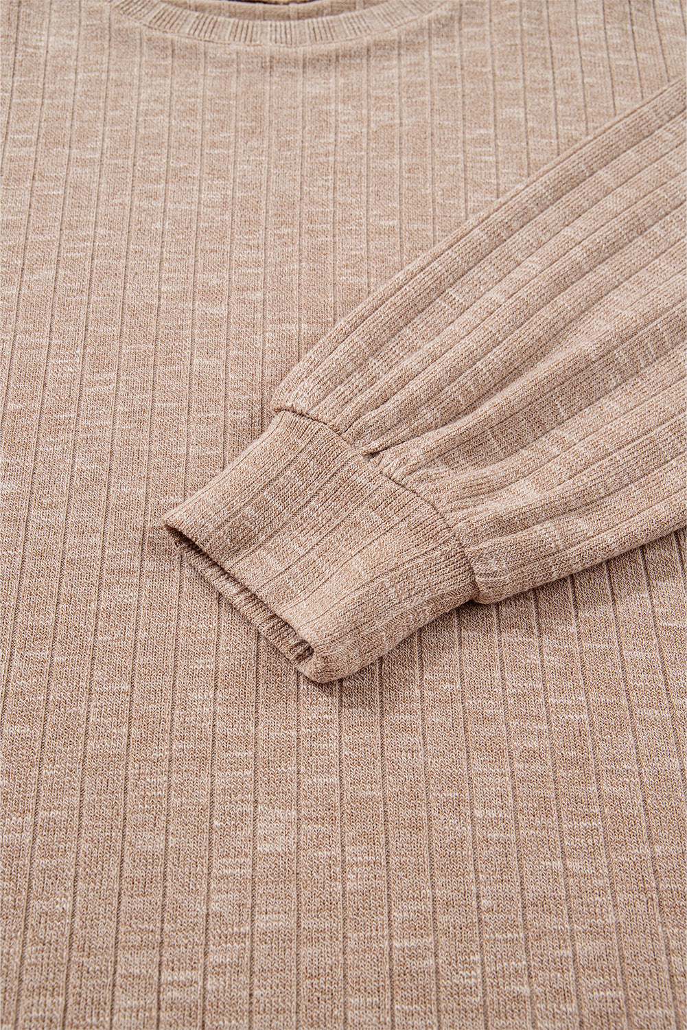 Dark Khaki Ribbed Balloon Sleeve Pullover Top and Biker Knitted Short Set