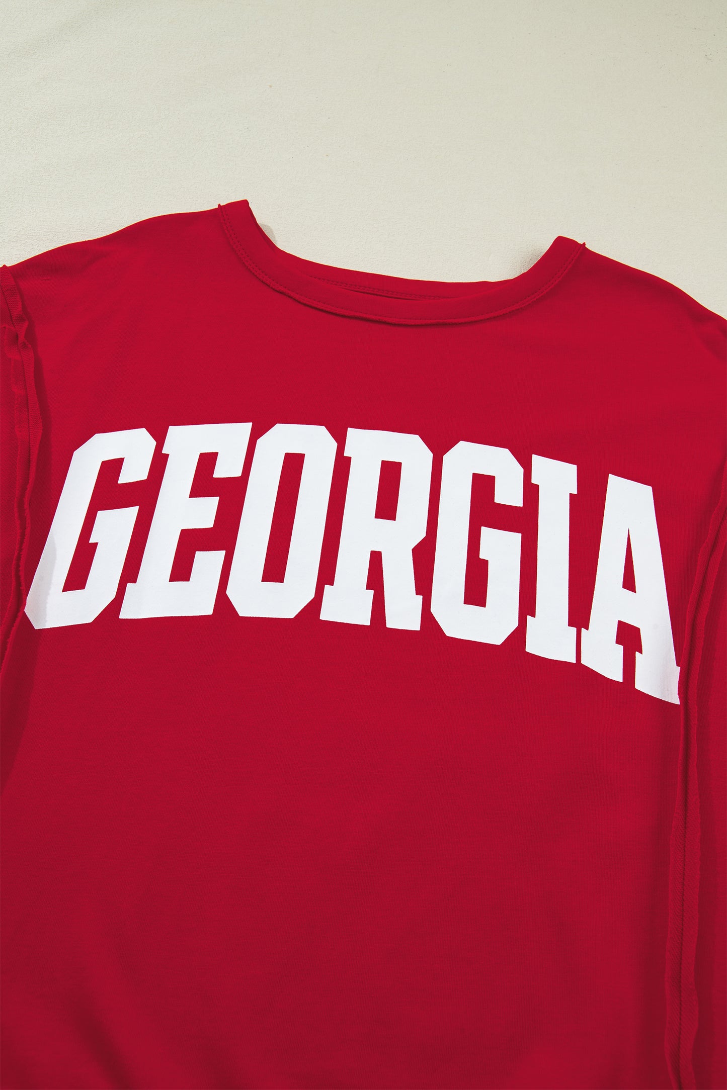 Racing Red Georgie Letter Printed Raw Seam Drop Shoulder Loose Tee-Tops/Tops & Tees-[Adult]-[Female]-2022 Online Blue Zone Planet