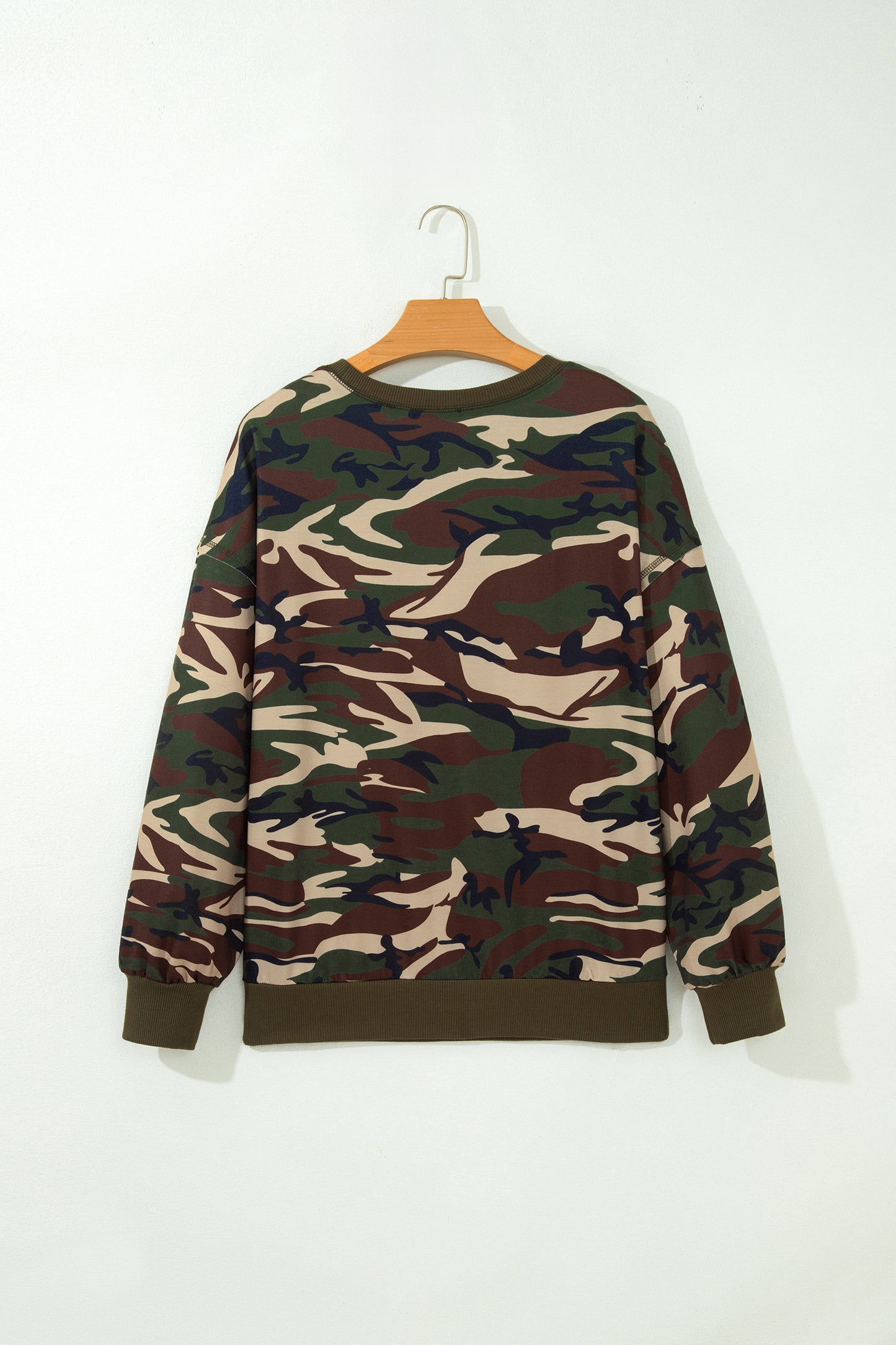 Multicolour Camouflage Print Round Neck Baggy Pullover Sweatshirt-Tops/Sweatshirts & Hoodies-[Adult]-[Female]-2022 Online Blue Zone Planet