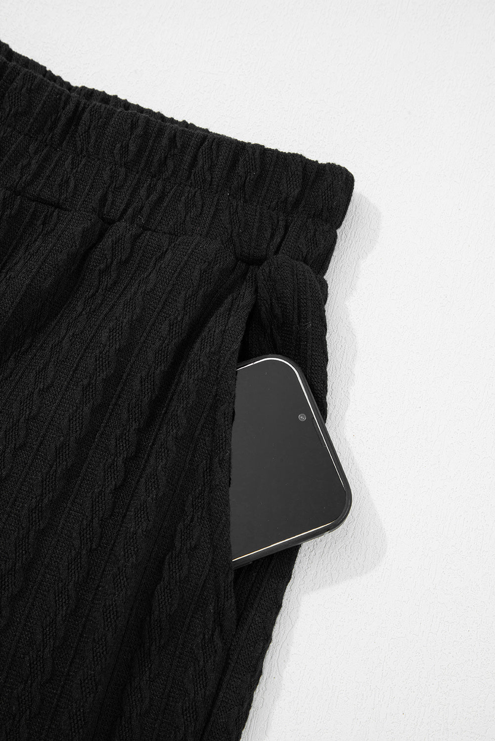 Black Textured Chest Pocket Long Sleeve Top 2Pcs Pants Set-Two Piece Sets/Pant Sets-[Adult]-[Female]-2022 Online Blue Zone Planet