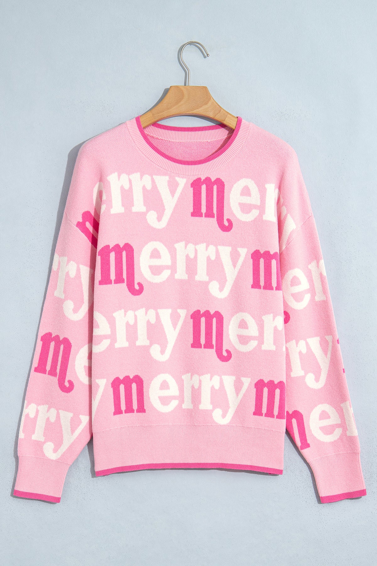 Pink All Over Merry Me Graphic Round Neck Knit Sweater-TOPS / DRESSES-[Adult]-[Female]-2022 Online Blue Zone Planet