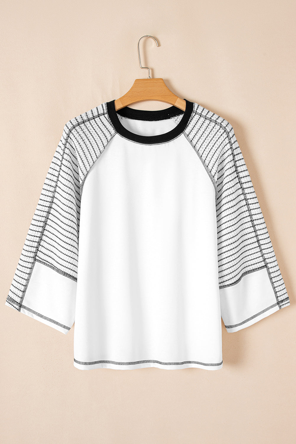 Black Striped Bracelet Sleeve Raglan Patchwork Top-Tops/Long Sleeve Tops-[Adult]-[Female]-2022 Online Blue Zone Planet
