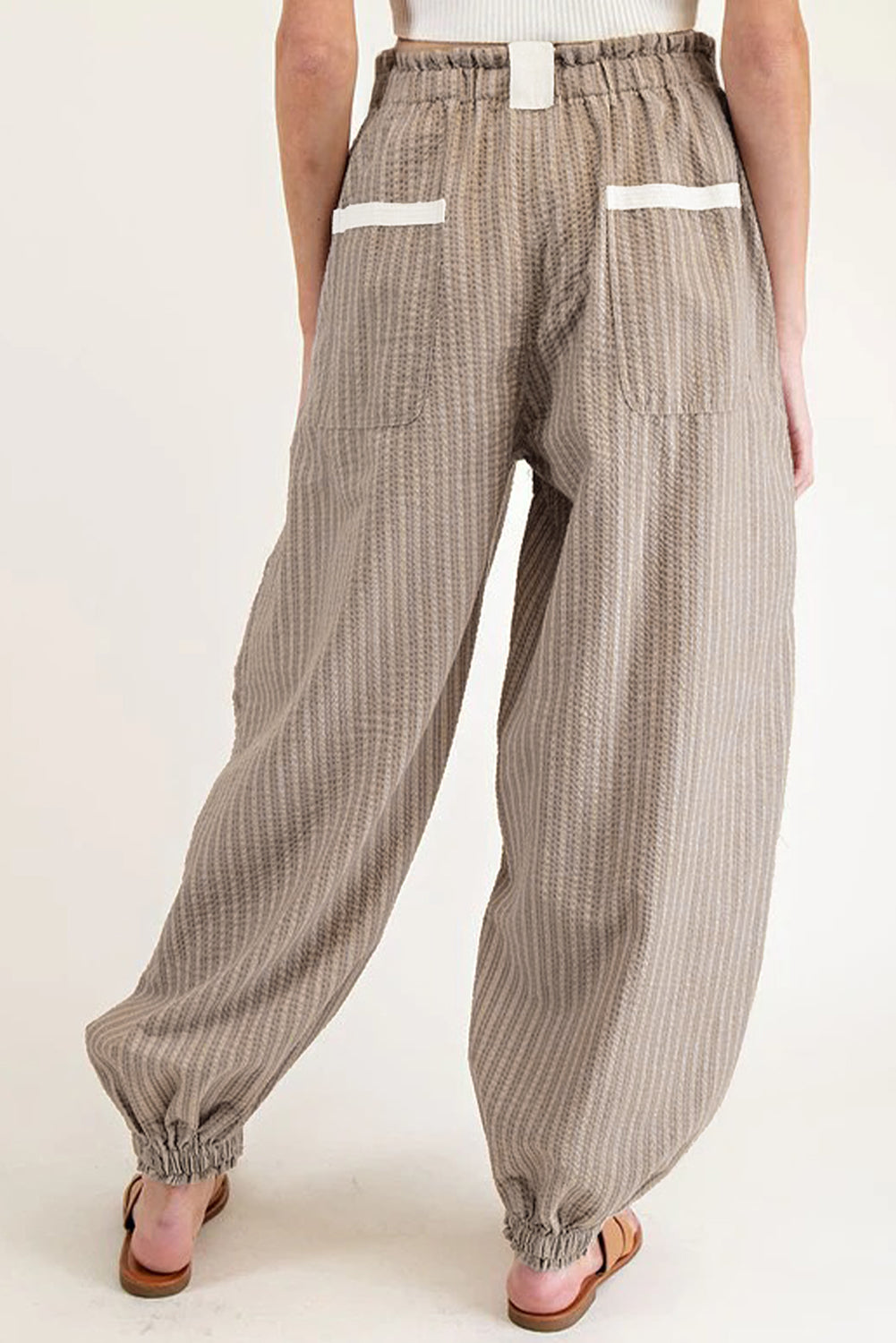 Brown Stripe Drawstring Cargo Jogger Pants with Pockets-Bottoms/Pants & Culotte-[Adult]-[Female]-2022 Online Blue Zone Planet
