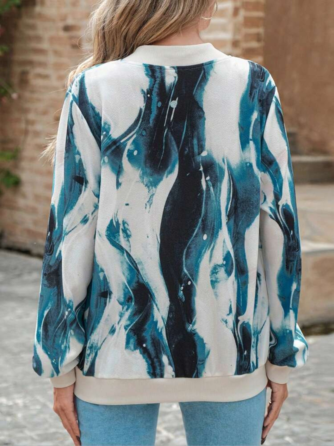 Printed Baseball Collar Zip Up Jacket-TOPS / DRESSES-[Adult]-[Female]-2022 Online Blue Zone Planet