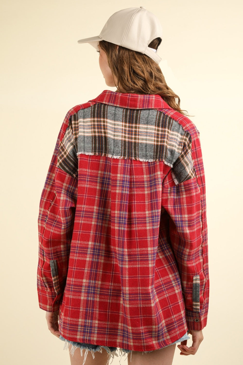 VERY J Contrast Plaid Raw Detail Shirt-TOPS / DRESSES-[Adult]-[Female]-2022 Online Blue Zone Planet