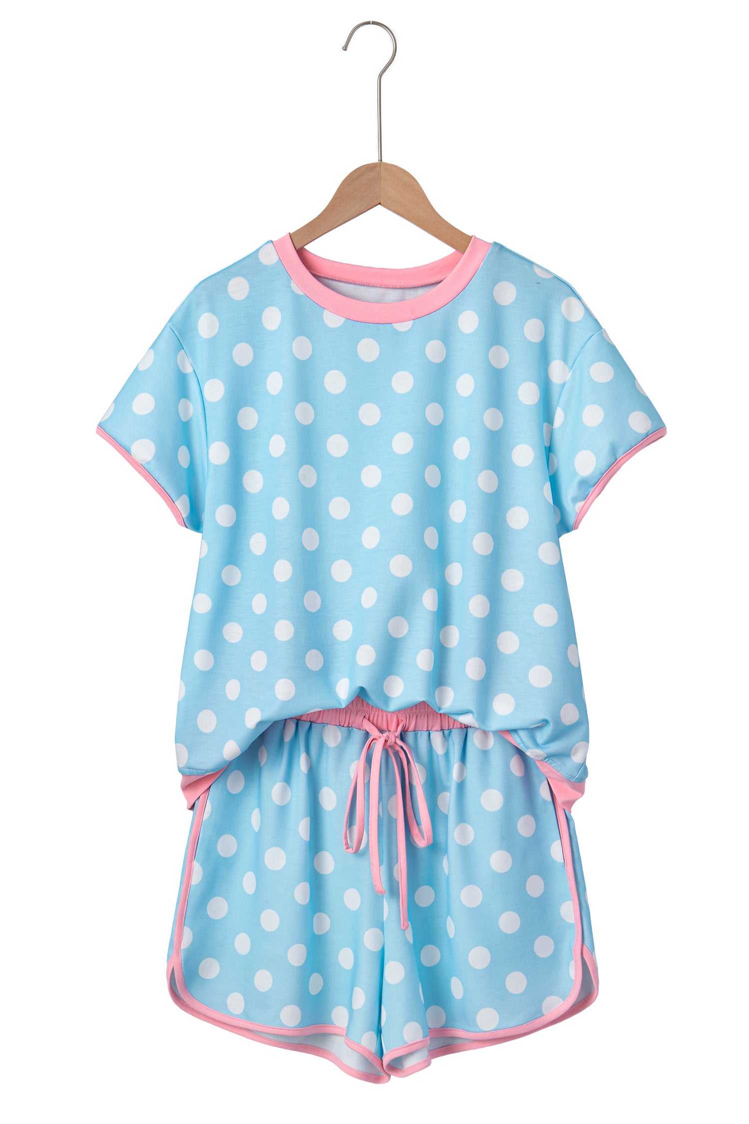 Pink Polka Dot Contrast Edge Casual Short Set-Two Piece Sets/Short Sets-[Adult]-[Female]-2022 Online Blue Zone Planet