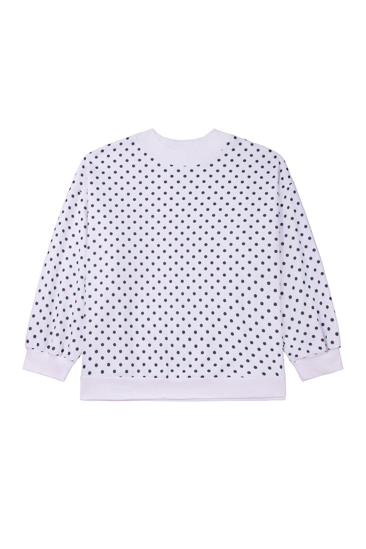White Polka Dot Ribbed Stand Neck Plus Size Casual Sweatshirt-Plus Size/Plus Size Sweatshirts & Hoodies-[Adult]-[Female]-2022 Online Blue Zone Planet