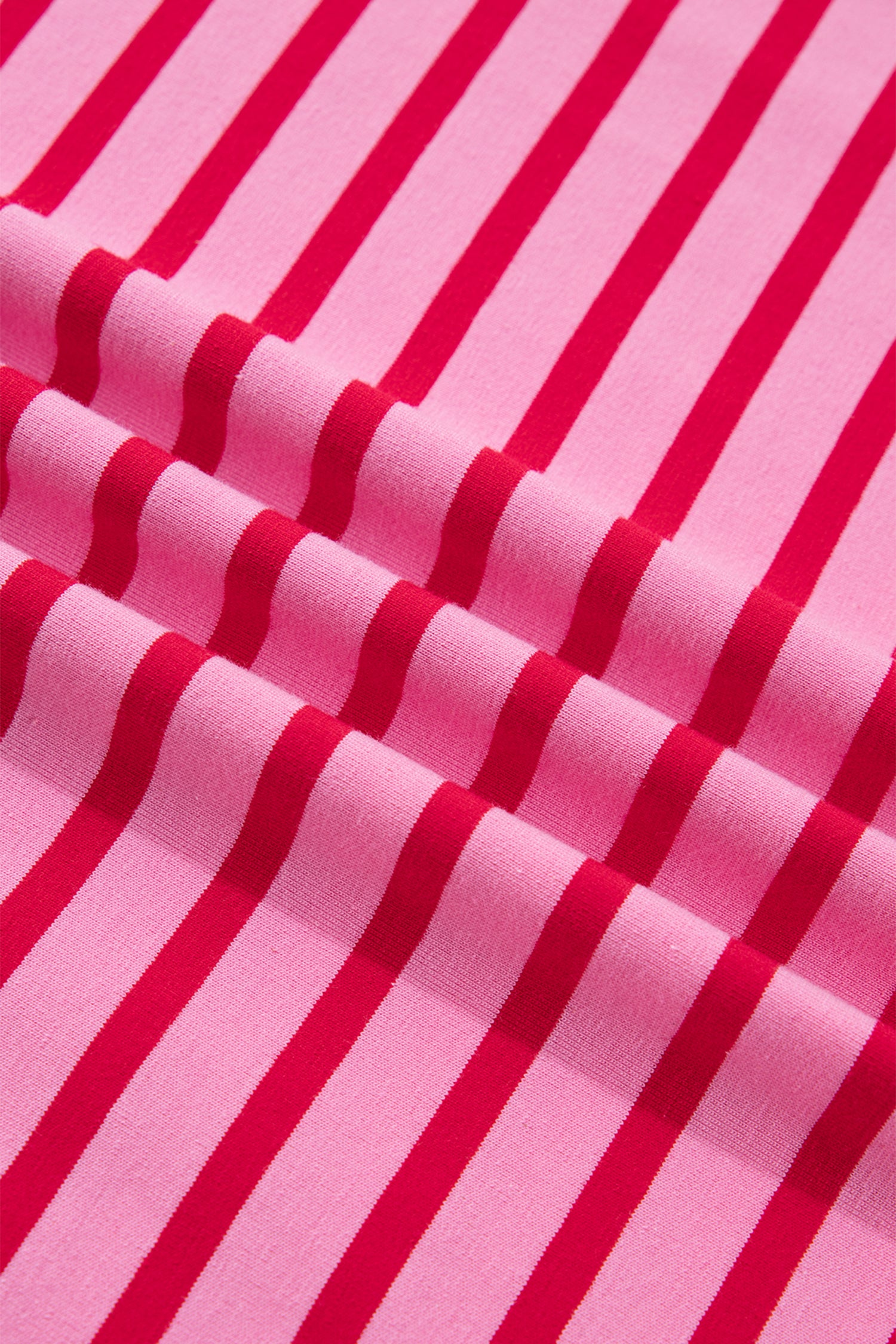 Pink Stripe Scalloped Trim Round Neck T Shirt-Tops/Tops & Tees-[Adult]-[Female]-2022 Online Blue Zone Planet