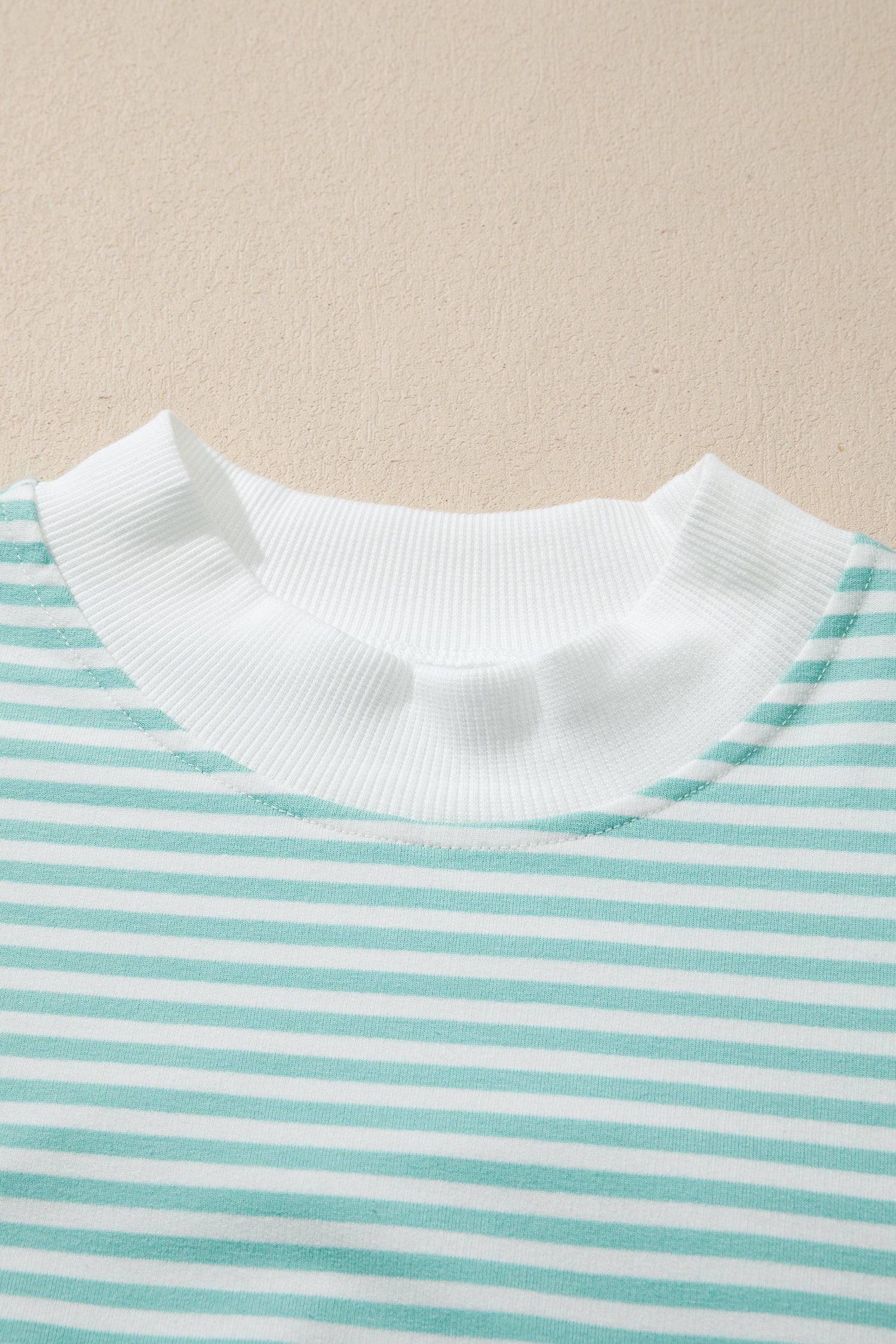 Pink Stripe Cuffed Sleeve Contrast Mock Neck Tee Casual 2pcs Short Set-Two Piece Sets/Short Sets-[Adult]-[Female]-2022 Online Blue Zone Planet
