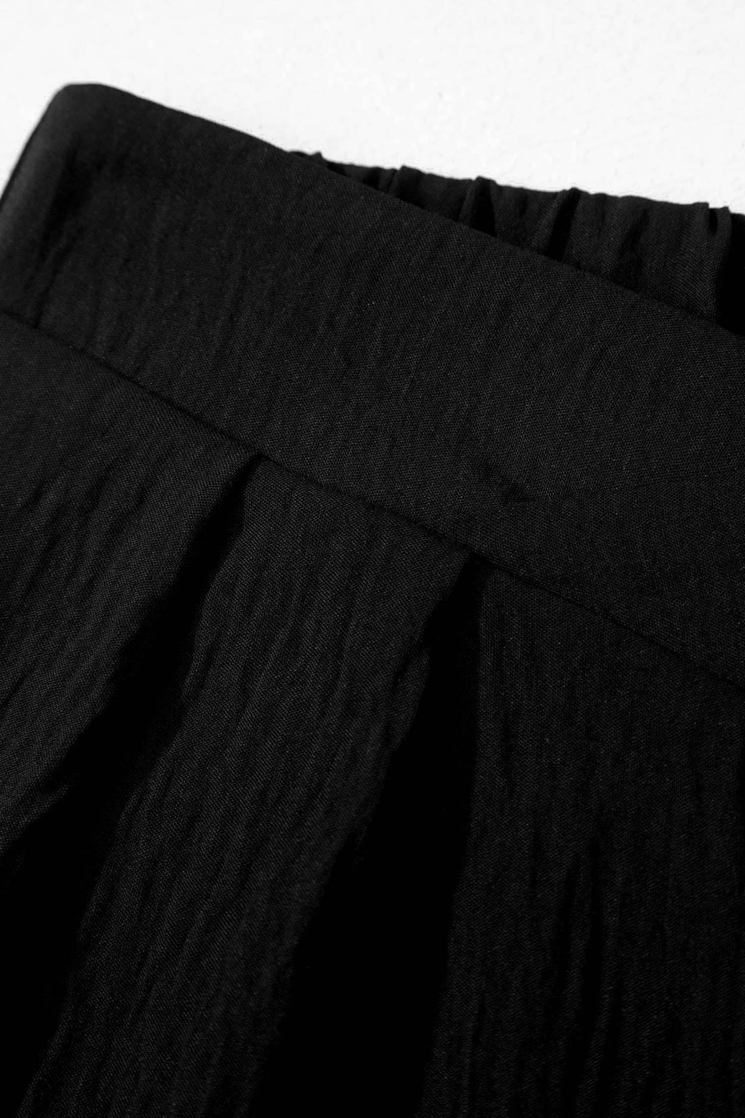 Color Black Solid Color Textured Crossed Waist Loose Pants-Bottoms/Pants & Culotte-[Adult]-[Female]-2022 Online Blue Zone Planet