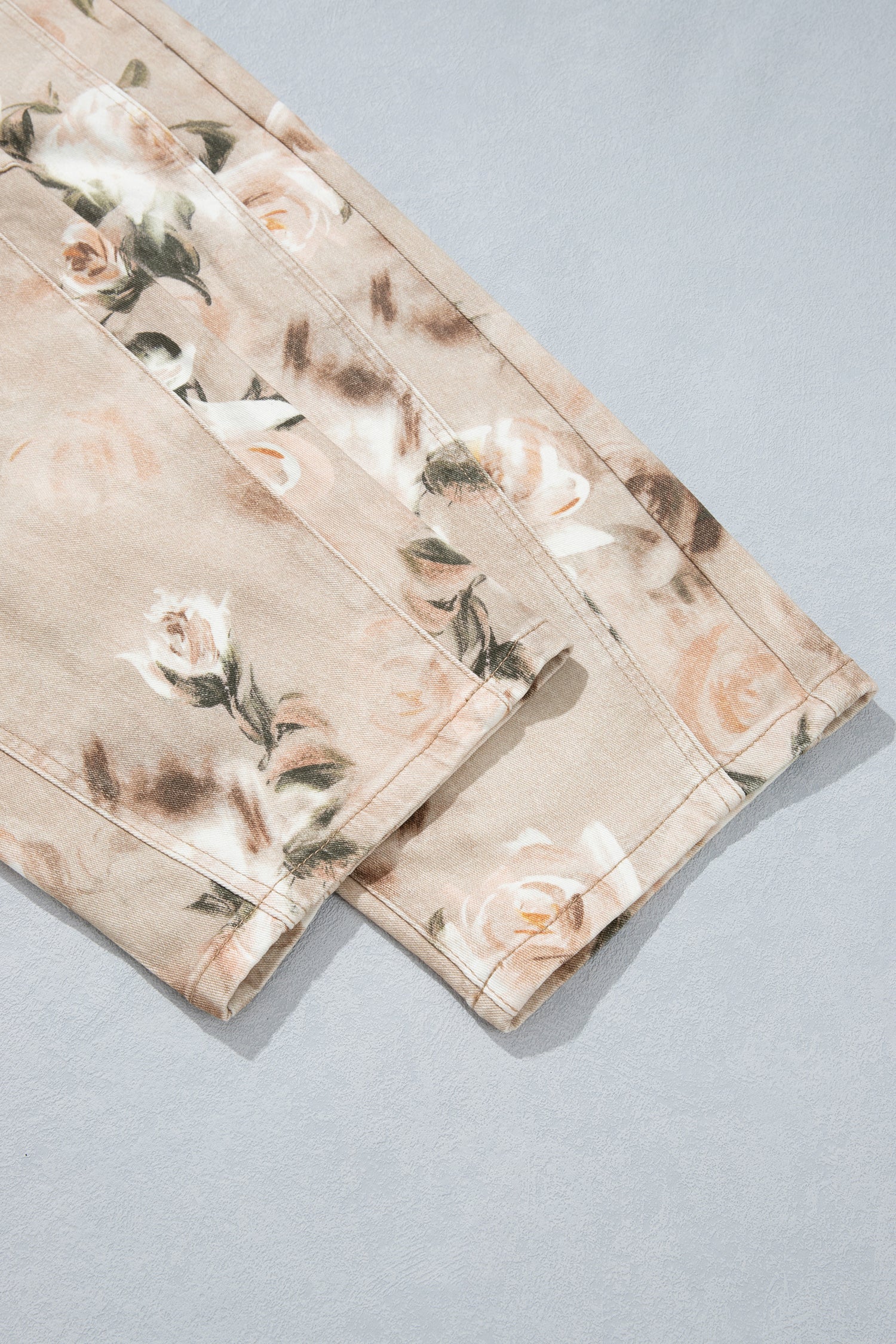 Khaki Retro Floral Print Relaxed Barrel Jeans-Bottoms/Jeans-[Adult]-[Female]-2022 Online Blue Zone Planet