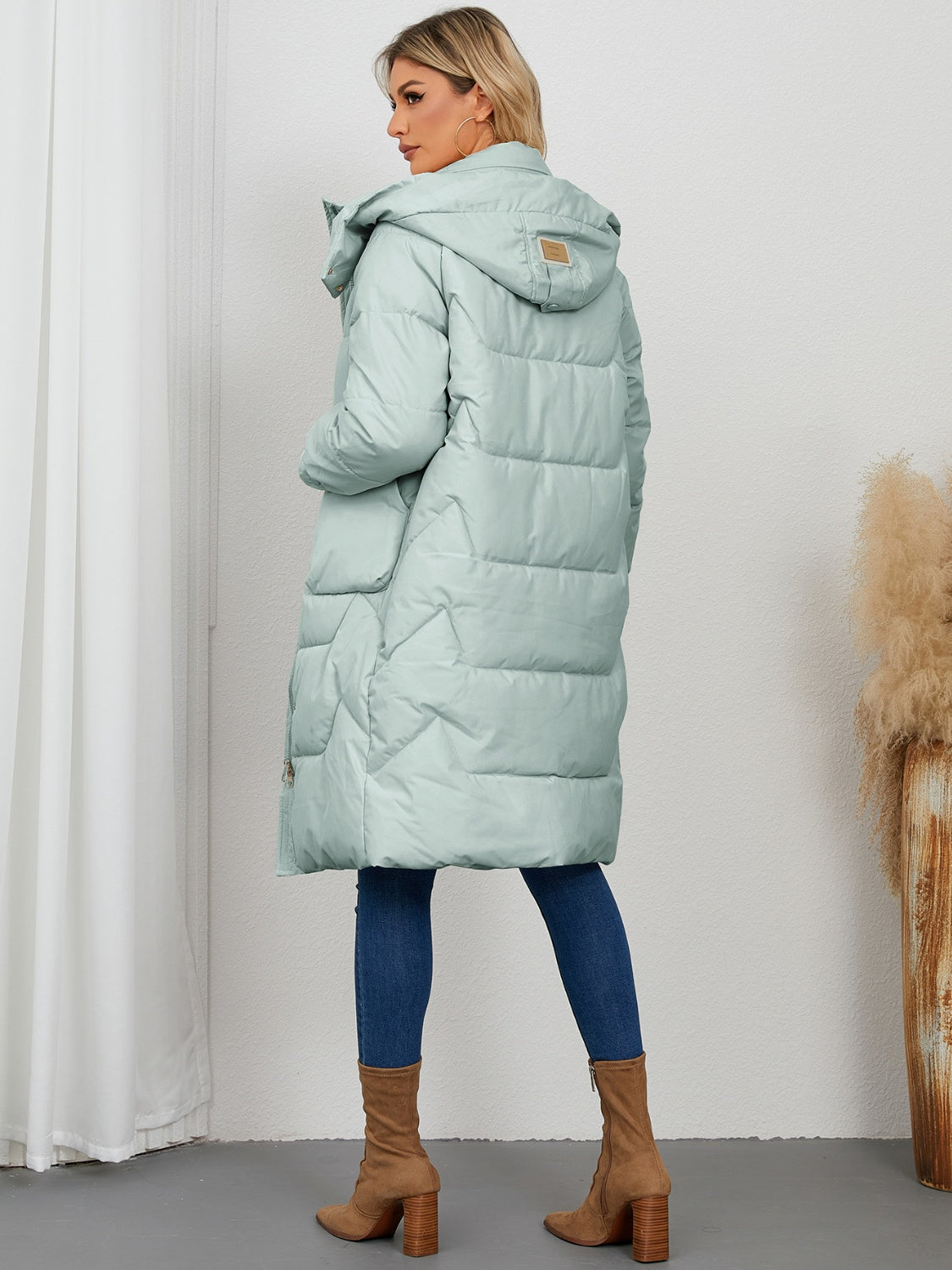 Blue Planet | Long Sleeve Longline Hooded Winter Coat - Blue Blue Zone Planet Blue Planet | Long Sleeve Longline Hooded Winter Coat - Blue Blue Zone Planet