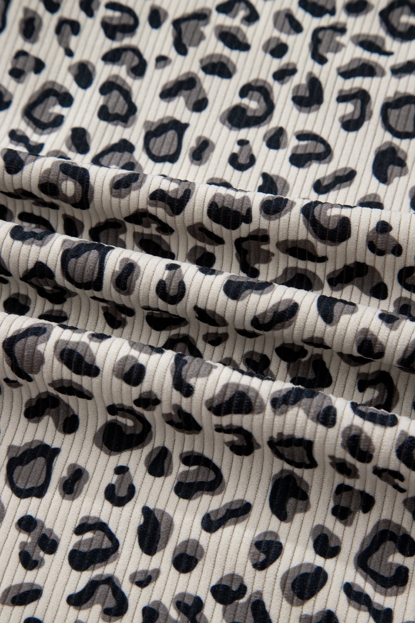 Beige Leopard Print Quarter Zip Corduroy Sweatshirt-Tops/Sweatshirts & Hoodies-[Adult]-[Female]-2022 Online Blue Zone Planet
