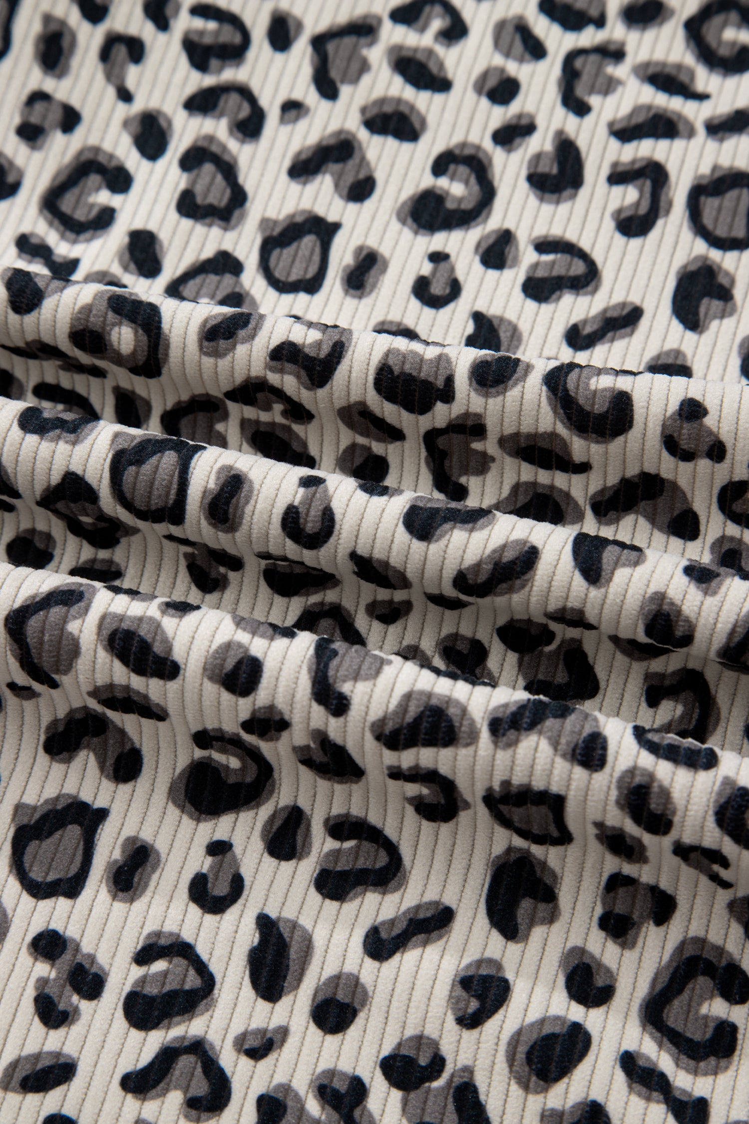 Beige Leopard Print Quarter Zip Corduroy Sweatshirt-Tops/Sweatshirts & Hoodies-[Adult]-[Female]-2022 Online Blue Zone Planet