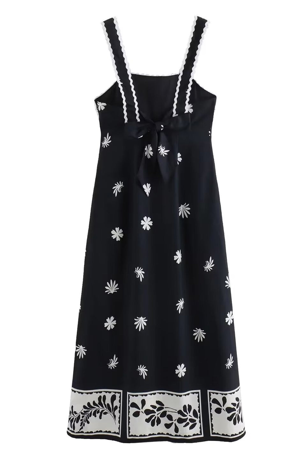 Black Floral Ricrac Sleeveless High Waist Midi Dress-Midi Dresses-[Adult]-[Female]-2022 Online Blue Zone Planet